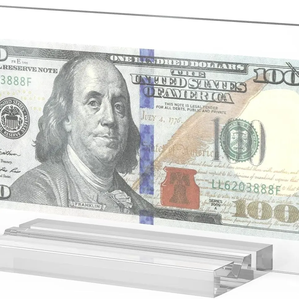1-Pack Acrylic Rectangular Dollar Bill Frame - Magnetic Double-Sided Transparent Money Holder, Easy-Install Office Desk Organizer, Decor Picture Frame for Adult Collectibles Display