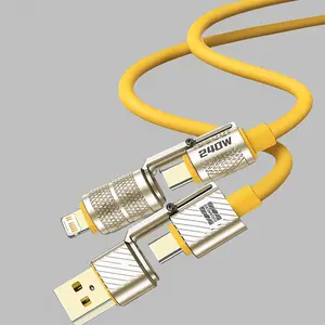 1/2pcs Four-In-One Super Fast Charging Type-C Cable, Silicone 4-In-1 USB Charger Wire, Compatible with iPhone Samsung Xiaomi Oneplus