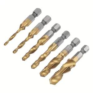 6-Piece Metric Drill Tap Bit Set (M3-M10) - Professional M2 HSS with Ultra TiAlN Coating - One-Step Drilling, Tapping & Deburring Bit for Metal, Wood & Plastic - High-Efficiency Impact Driver Ready Tool
