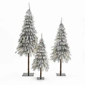 Snow-Flocked Sweeping Branches Artificial Tree with Battery Operated Lights, set of 3
