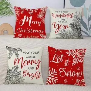 Christmas Themed Pillow Case, 4 Counts/set Merry Christmas Letter Square Pillow Cover without Filler, Room Decor for Home Living Room Bedroom