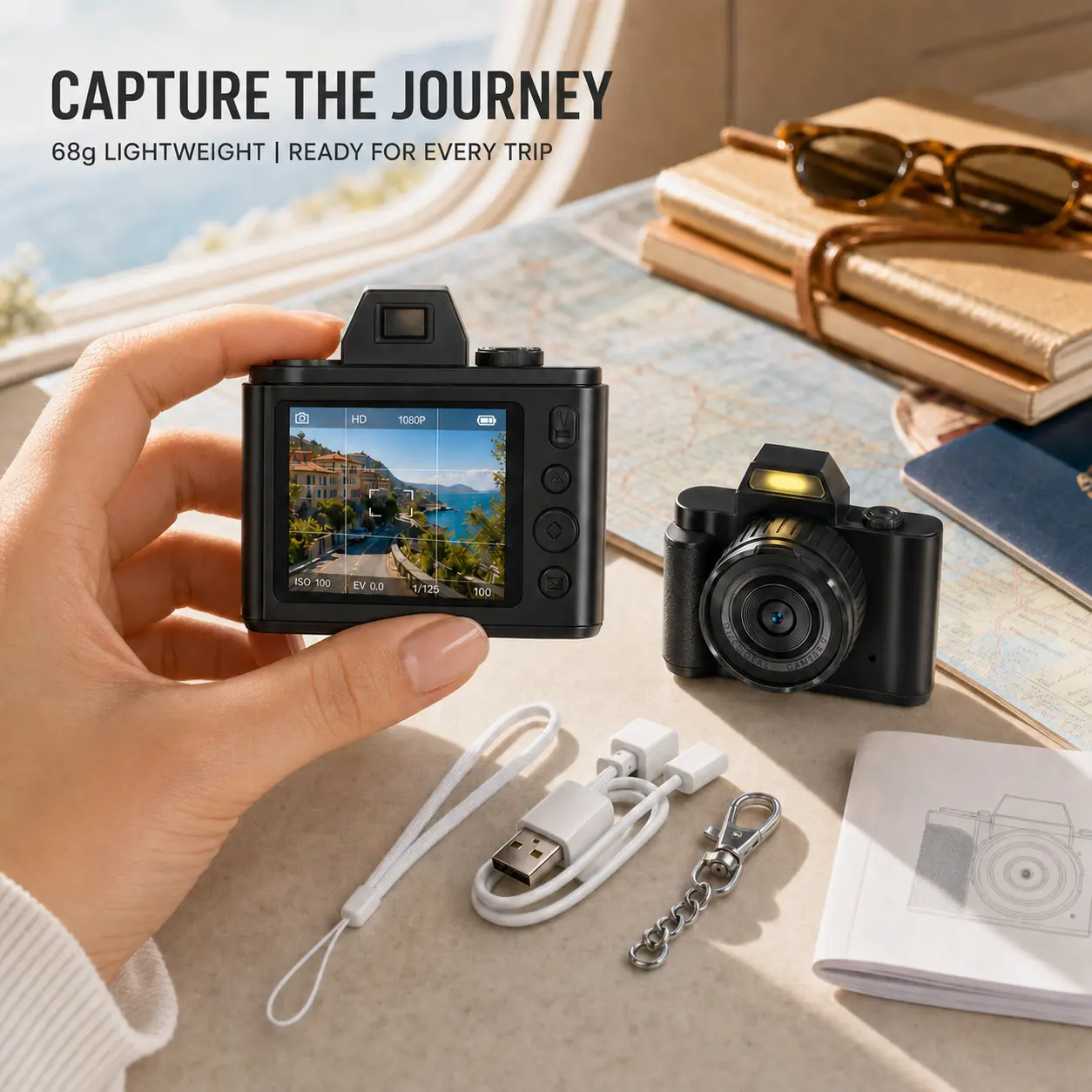 MC6 Mini Camera, Pocket-Size Digital Camera with 64GB Card, Keychain and Lanyard, Rear Preview Screen, Lightweight Portable Camera for Travel, Parties, Daily Moments and Gifts, Black
