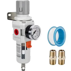 3/4" NPT  Filter Regulator Combo Piggyback, 5 Micron Brass , Poly Bowl, Semi-Auto Drain, Metal Bracket, 0-150 psi Gauge