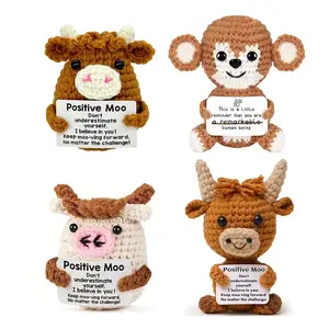Handmade Knitted Monkey Cow Doll, Emotional Support Card Info, Christmas Gift, Unique Handcrafted Toy, Perfect Holiday Present