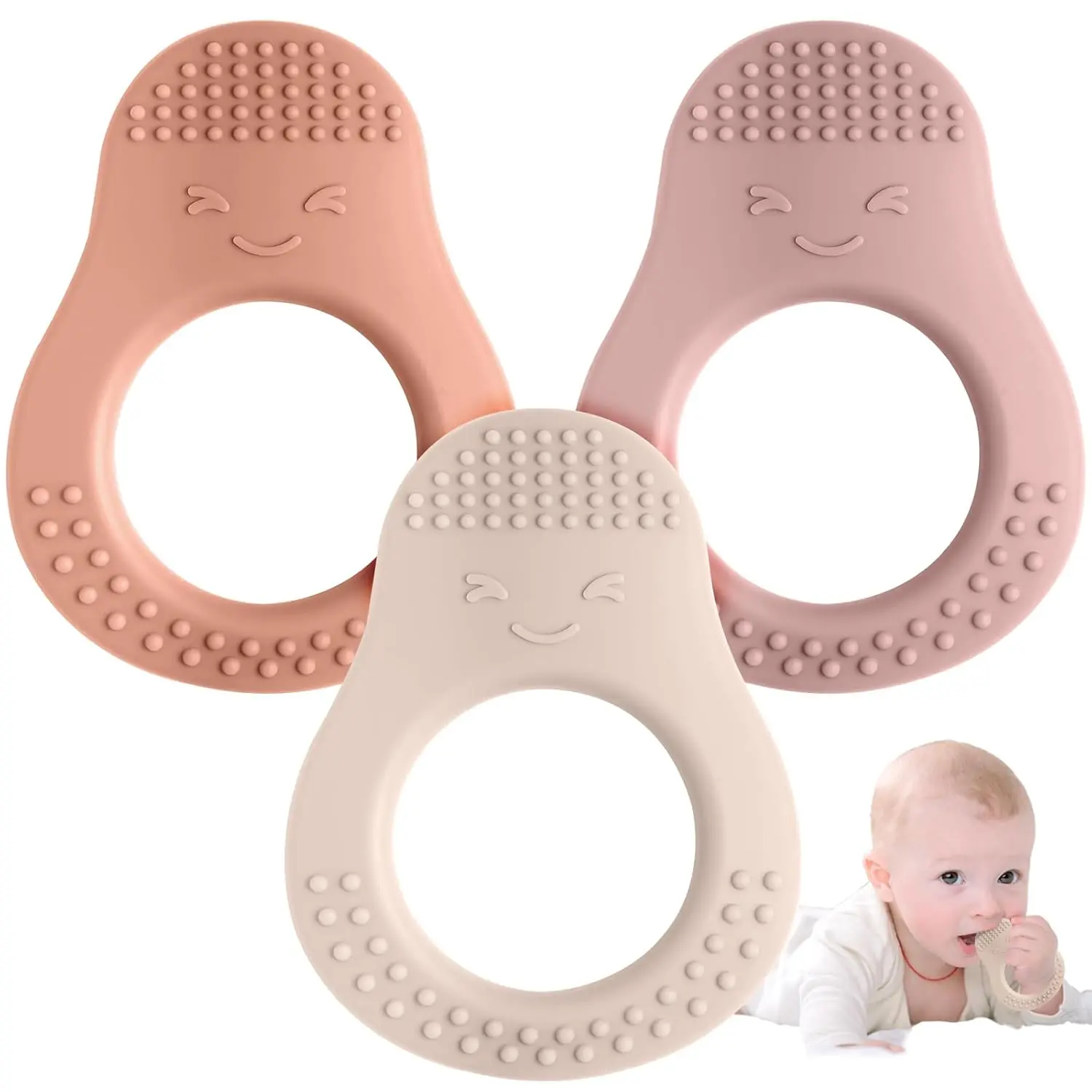 3-Pack Avocado-Shaped Silicone Baby Teething Toys – BPA-Free, Easy-to-Hold Teethers for Infants 3-12 Months – Perfect  Easter Gift