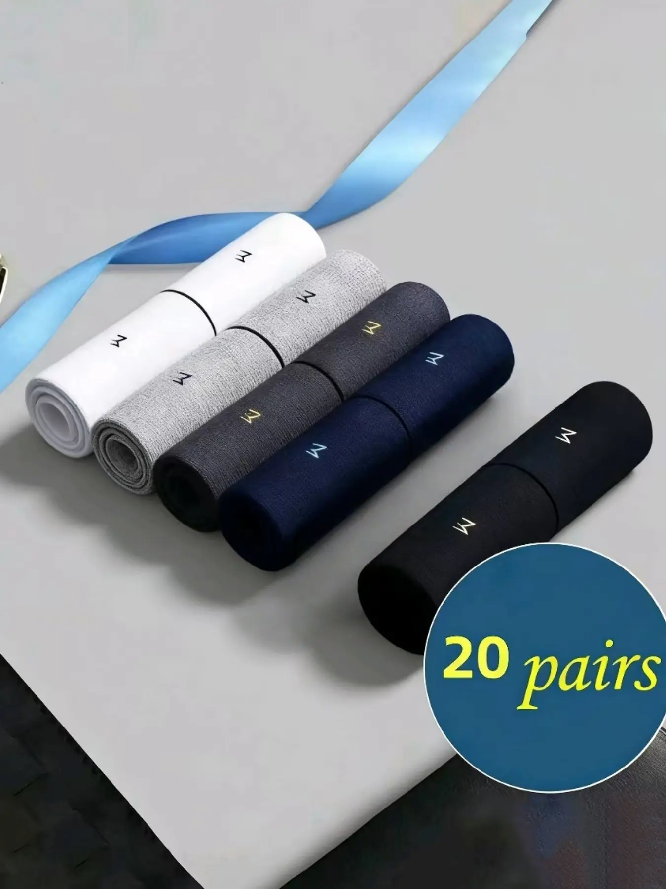 20 pairs of men's business formal work socks, available in multiple colors, suitable for everyday outdoor commuting, versatile mid-calf socks, unisex, Polyester Socks, Executive Socks
