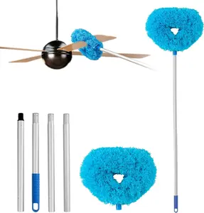 Washable Ceiling Fan Cleaner, Microfiber Duster with Telescopic Extension Rod, Suitable for Cleaning High Ceiling Fans, Furniture, Blinds, Cars (Blue)
