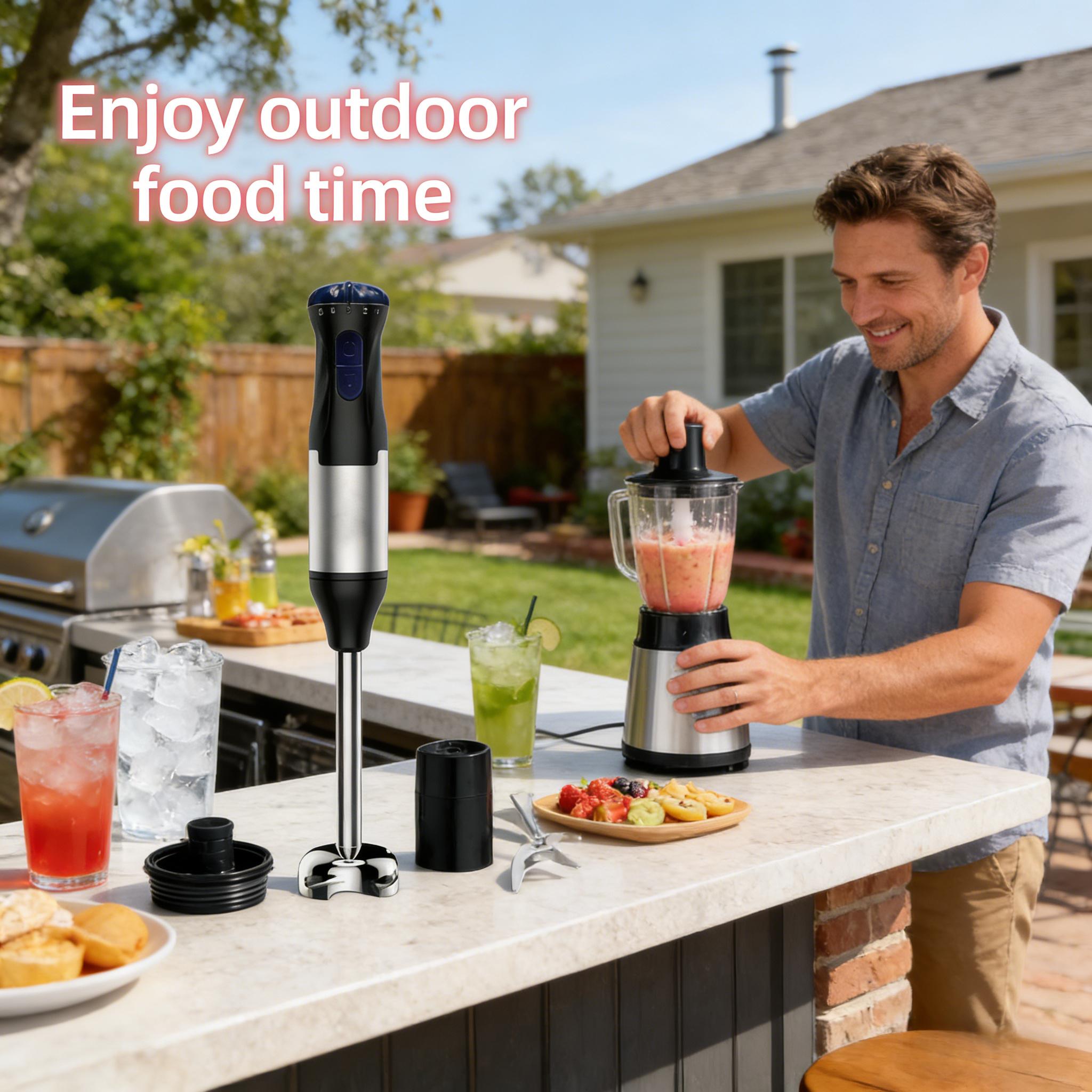 700W Immersion Blender Handheld Four in One Blender Rod, Used for Crushing Ice Sand, Baby Food, Soup, Manual Blender Turbocharged Stainless Steel Blades, Comes with Whiskey, Chopper, and Beaker