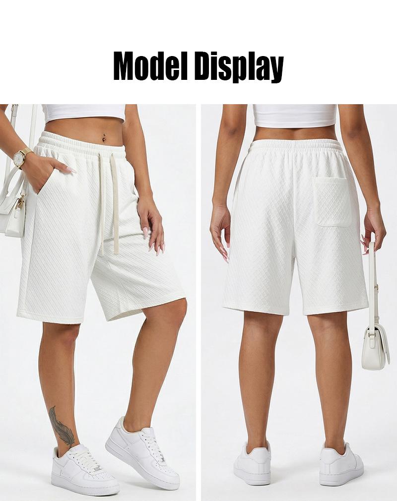 Jacquard Textured Summer Shorts for Women, High Waist Casual Loose Bermuda Shorts with Pockets