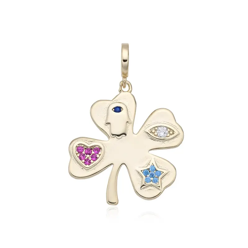 Women's Dainty 14 Karat Gold-Plated Sterling Silver Clover & Bolt Charm Pendant - Bling Charm Necklace, Daily Wear Necklace, Dainty Jewelry with Sparkling CZ Pave, Bling Necklace, Jewelry Pendant