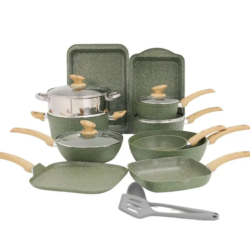 Kitchen Academy 17 Pieces Induction Cookware Set with Nonstick Cooking Pans, Includes Pan, Baking Form & More Springtok Multicolor Pot Cast Iron Skillet