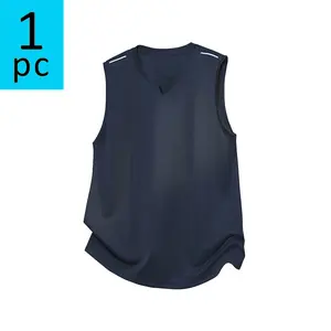 1 piece men’s sleeveless vest for summer—thin, breathable, quick-dry sports T-shirt ; available in multiple colors; men’s vest for fitness training and running; suitable for everyday casual wear. Tops