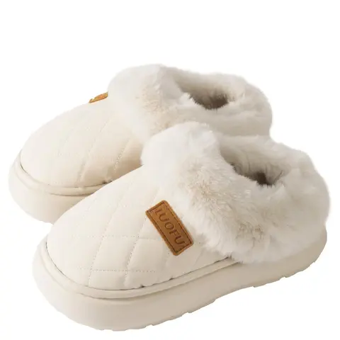 Women's Solid Color Plush Lining Slippers, Quilted Soft Comfortable Home Slippers, Fuzzy Warm Slippers, Warm Slippers for Indoor & Outdoor Use for Fall & Winter
