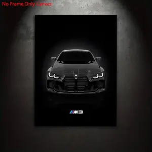 Frameless Canvas Print Posters, Classic Minimalist Art, Modern Art Design, Modern Cool Design, Black Performance Car G80 M3, Gift for Car Culture Enthusiasts, Ideal Gift for Home & Dormitory, Wall Decor