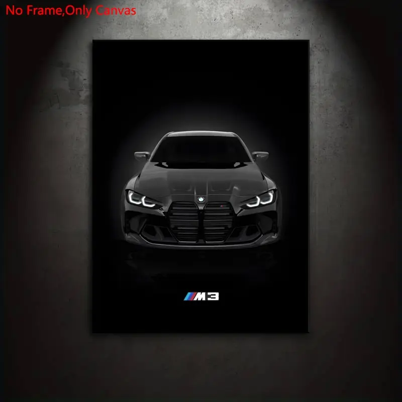 Frameless Canvas Print Posters, Classic Minimalist Art, Modern Art Design, Modern Cool Design, Black Performance Car G80 M3, Gift for Car Culture Enthusiasts, Ideal Gift for Home & Dormitory, Aesthetic Wall Decor