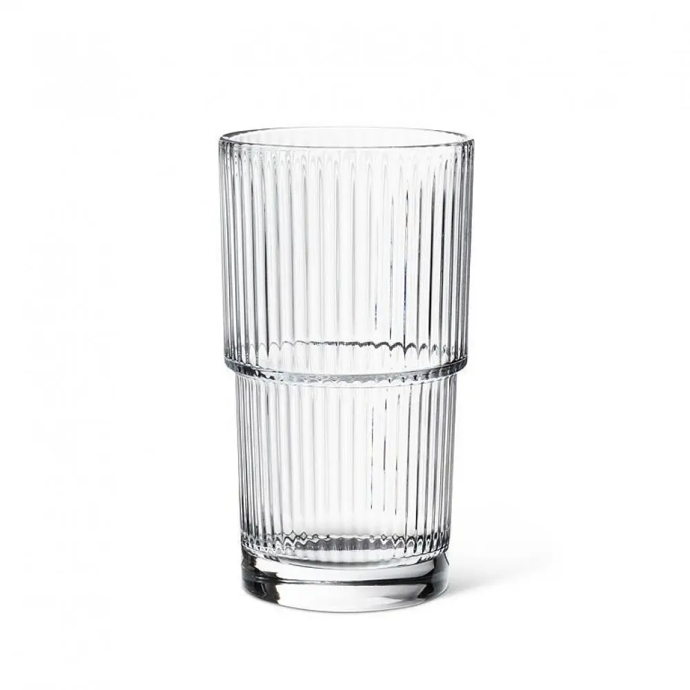 212 MAIN MDR Trading AB-27-STACK-HB-Q01 Ribbed 16oz Optic Stackable Highball Glass - Sturdy, Stylish, Ideal for Cocktails