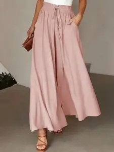 2026 Summer Women's Wide Leg Pants, High Waist Drawstring Loose Thin Trousers, Retro Literary Casual Daily Bottoms, Comfortable and Stylish