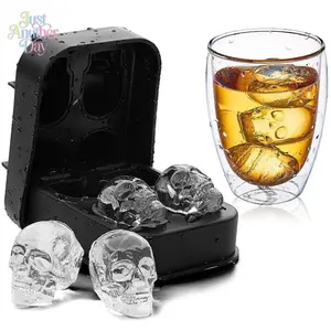 4-Cavity Silicone Skull Ice Cube Mold, Creative Whiskey Ice Tray, Food-Grade Silicone for Bar, Cocktails & Party Drinks, Makes 3D Skull Ice Cubes