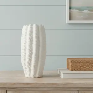 360 stand 24 in. Cream Cylinder Handmade Ceramic Modern Ripple Floral Vase - Watertight Seal, Sculptural Waves Table Centerpiece, Home Decor Ideal Gift for Home Supplies, Dining Table Centerpiece, Decorative Flower Vase