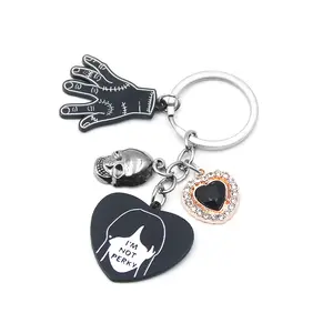 Wednesday Inspired Gothic Heart Keychain, Thing Hand Skull Charm Key Ring, Dark Girl Gift for BFF Daughter Teen Girls Birthday Bag Accessory