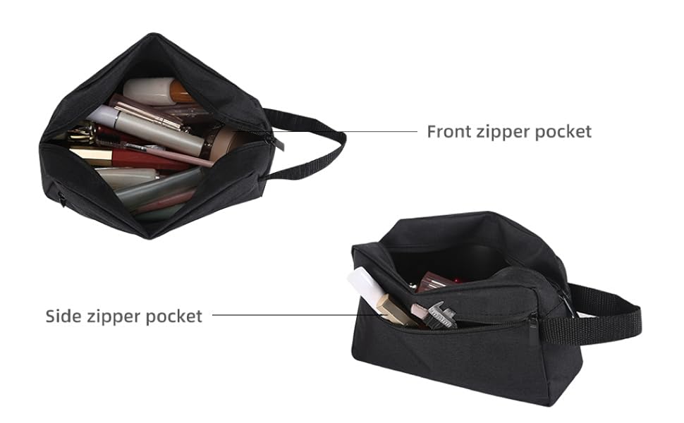 Travel Toiletry Bag Large Capacity Lightweight 300D Oxford Fabric Waterproof PU Lined with Hanging Hook for Women Men Black