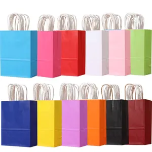 Colorful Kraft Paper Bag, 10pcs/set Reusable Gift Bag with Handle, Gift Wrapping Supplies for Wedding Birthday Party, Party Supplies