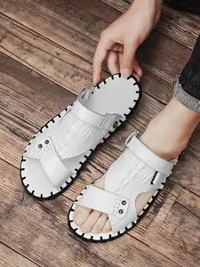 Men's Handmade Crocodile Pattern Fashion Sandals, Beach Thick Sole Sports Slippers, Stylish Summer Footwear for Men