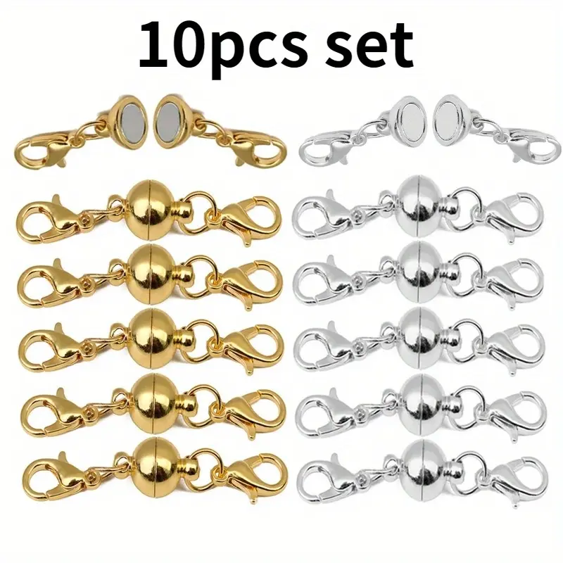 10pcs Metallic Silver Mixed Color Round Stone-Free Connector Buckles - 10mm Mix Size Clasps for Necklace, Bracelet DIY Beads, Charms Making Jewelry Accessories