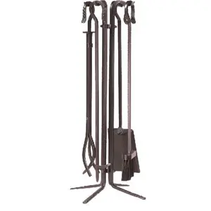 Dagan  Wrought Iron Fireplace Tool Set, Bronze - 5 Piece