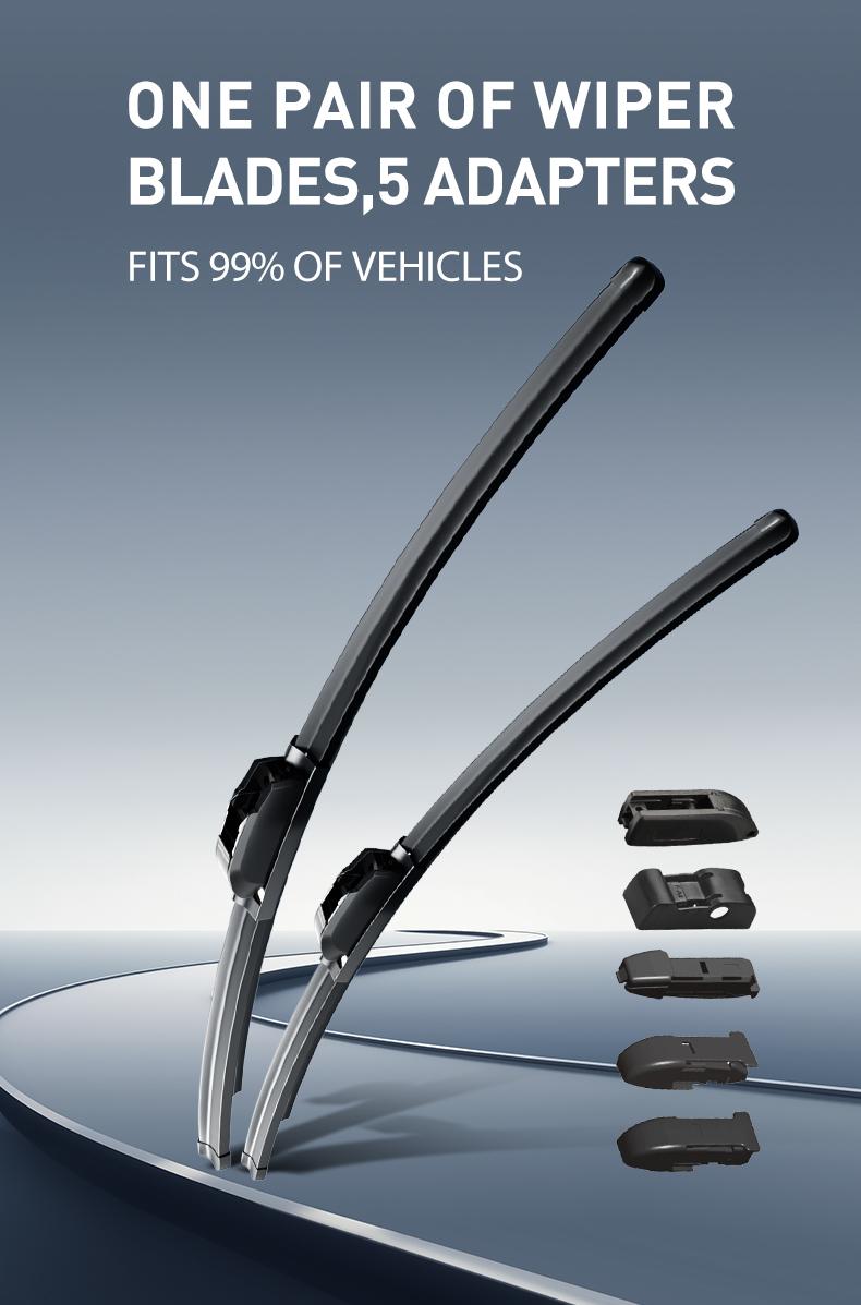 ITUTN Ultra Quiet Frameless Wipers Blades - OEM Quality, Streak-Free | 5 Adapters, Fits 99% Vehicles, All-Season universal quiet windshield wipers,Easy Install,Car Parts,Auto Parts