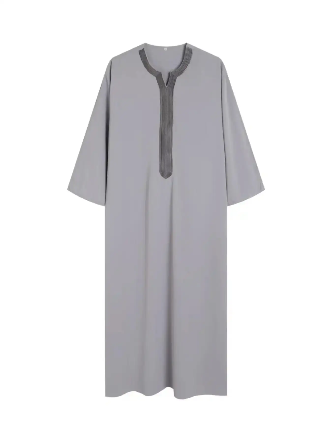 Men's Regular Fit Contrast Embroidering Notched Neck Kaftan Chic Long Sleeve Arabic Thobe Robe Breathable Loungewear, trendy style, everyday wear, essential piece, must have item, wardrobe staple, wardrobe essential