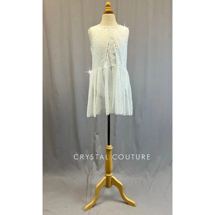 White Lycra Leotard with Attached White Mesh Overdress