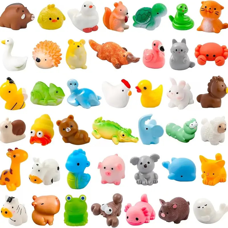 ONERIR 42Pcs Glossy Hand-Painted Magic Mini Resin Animal Figurines Set, Unique Designs, Fairy Garden Ornaments, Kids' Party Gifts