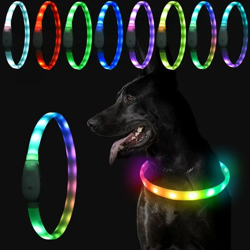 7 Color Flash Mode Dog Collar with LED Light, 1 Count Summer Rechargeable Dog Collar with Removable Safety Buckle, Dog Accessories, Puppy Essentials,