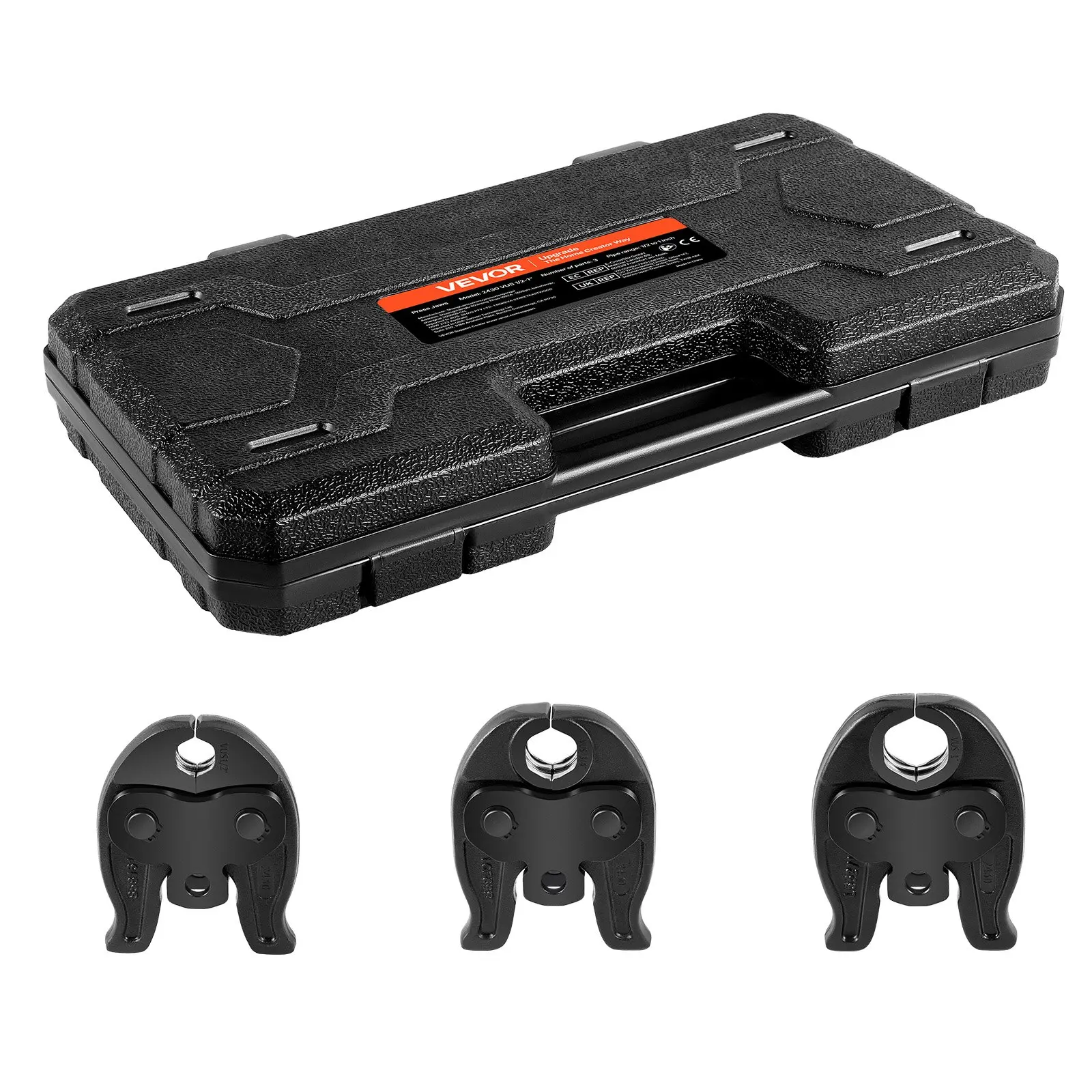 【FathersDayGift】VEVOR ProPress Jaws for Compact Series Press Tools, 3PCS Pressing Jaws 1/2", 3/4" & 1" for ProPress Copper Pipes Connections, Compatible with 24KN Press Tools - Includes Carrying Case
