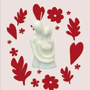 Soy Candle in the Shape of a Man and a Woman Embracing Each Other with Heart and Flower Accents for Romantic Decor