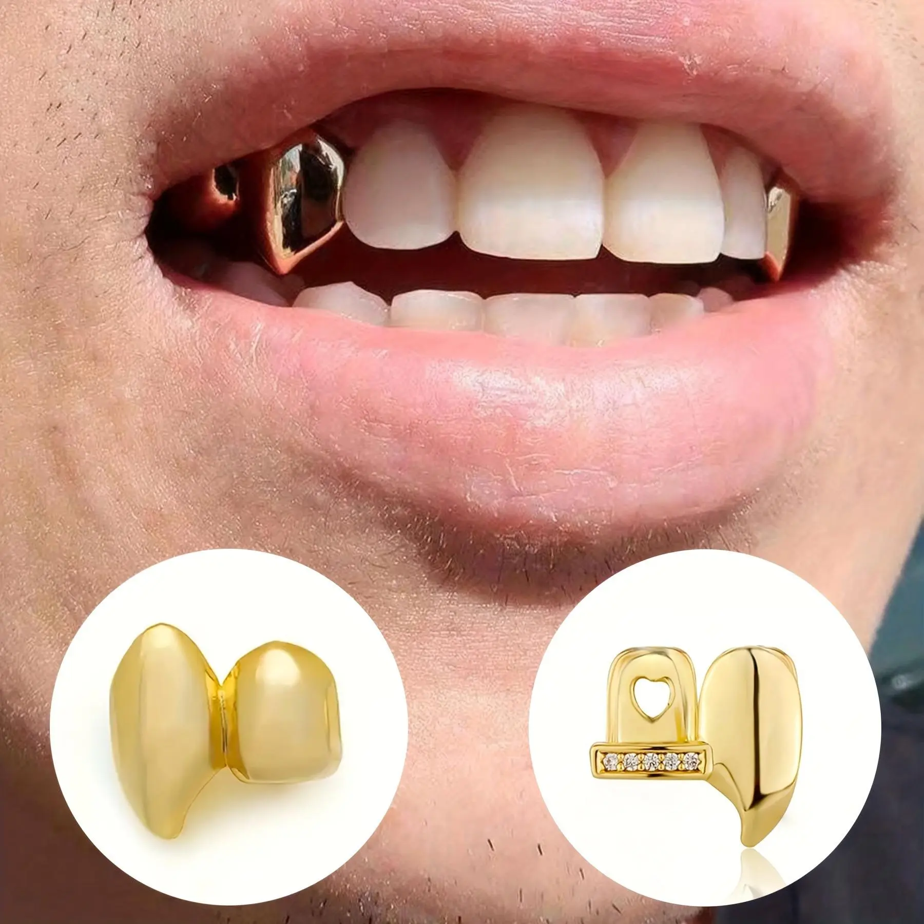 【Free1+1】Vampire Teeth Costume - gold and silver vampire dentures grill decoration, used for cosplay party props Halloween party costume Masks