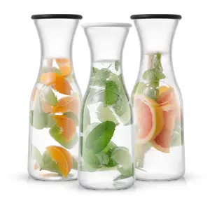 JoyJolt Hali Glass S/3 Carafe Bottle Pitcher wi th 6 Lids