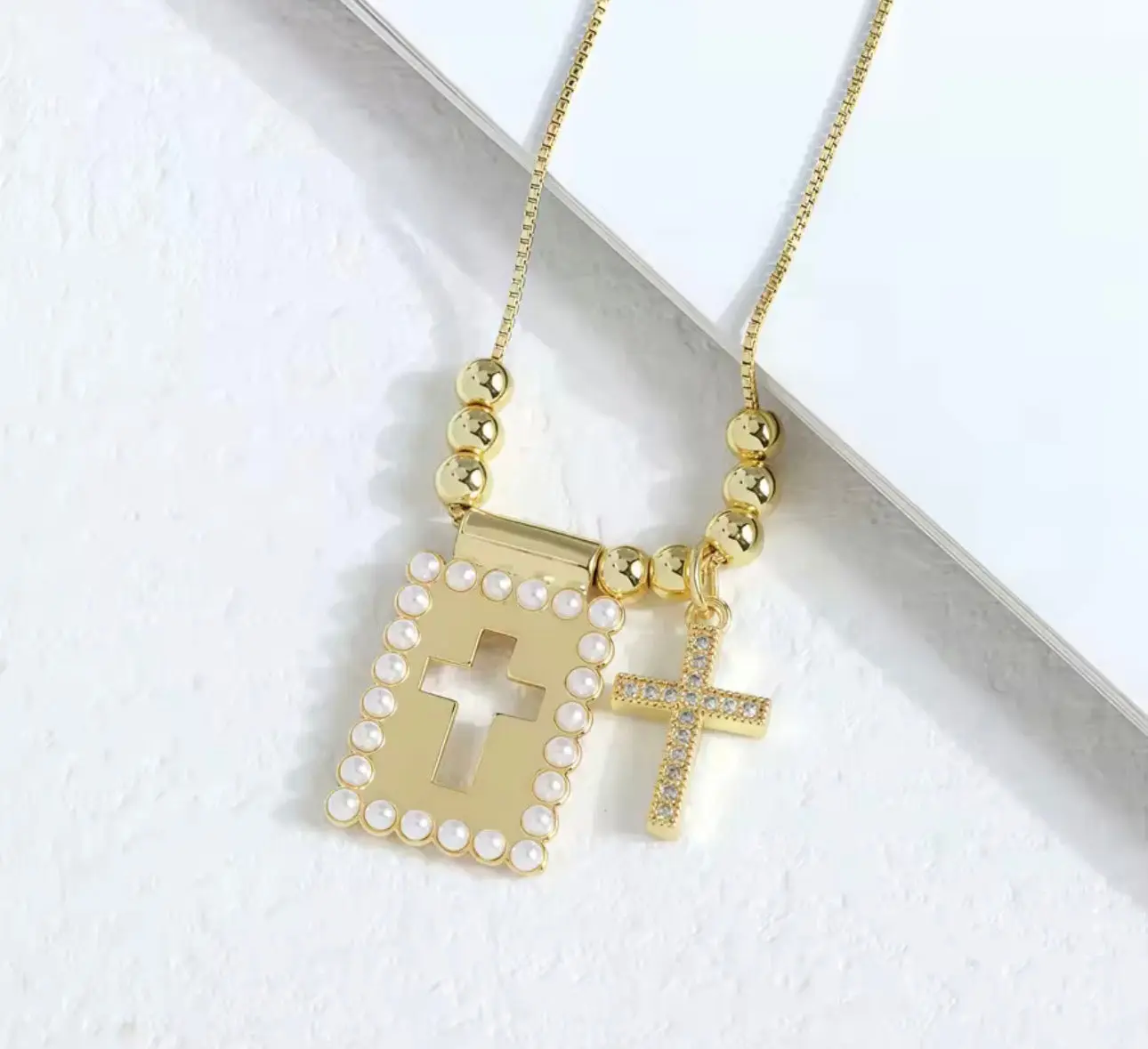 18K Gold Plated Scapular Necklace Catholic Religious Necklace Double Pendant Necklace