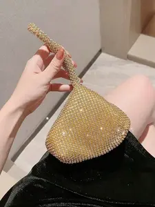 Women's 1 Piece Minimalist Plain Rhinestone Decor Evening Bag, Elegant Evening Bag For Party & Dating & Daily Used, Handheld Bag Purse