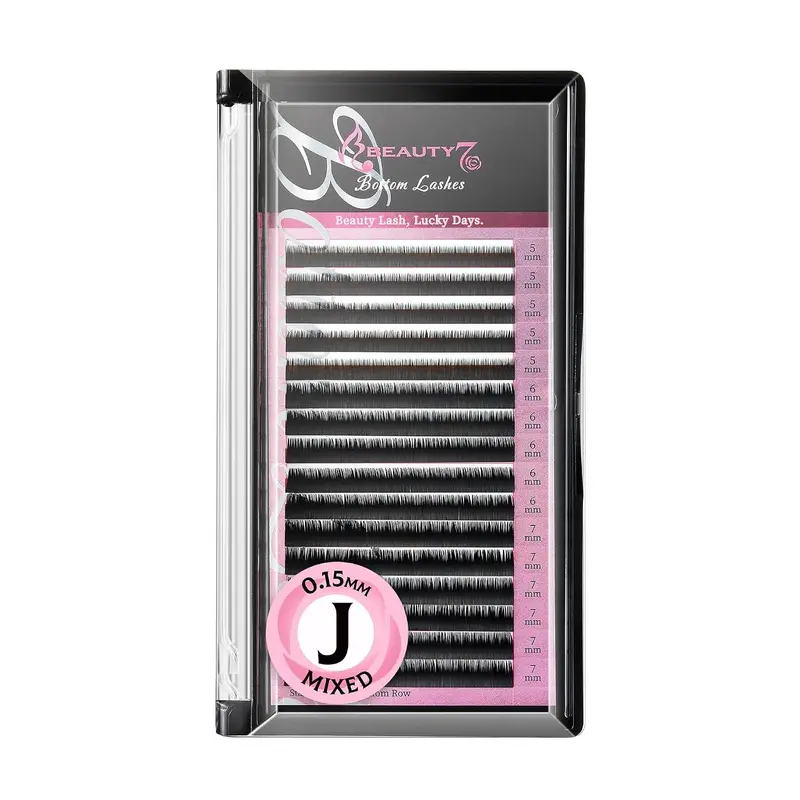 Beauty7 Mixed Volume Under Bottom Lower Individual False Eyelash Extension Tray 0.15mm J Curl 5mm 6mm 7mm Synthetic Mink for Professional Salon Makeup Artist Use - Cosmetic