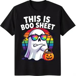 Retro This Is Boo Sheet Halloween Ghost Ades Graphic Print Tee Unisex T-Shirt for Men Women Kids M-5XL Premium Fabric Cartoon Print