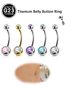 2pcs 14G G23 Titanium Belly Button Ring, Navel Piercing Long Belly Bar Belly Button Piercing 6-16mm Belly Rings for Women suitable for Daily Holiday Beach Vacation Engagement Glamorous Music Festival Carnival Coachella Season Wor