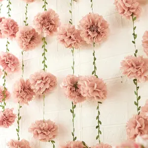 Nude Tissue Paper Pom Pom Garlands and Paper Flowers for Birthday Baby Shower Wedding Engagement Bridal Shower Spring Summer Party Decorations