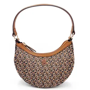 Tommy Hilfiger Alene II Calico Mini Crescent Hobo Chic Everyday Shoulder Bag with Geometric Monogram Print & Faux Leather Trim