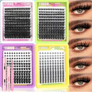 YIDUO Eyelash Cluster Kit 9 Styles in Bulk Packaging Individual Lash Cluster Kit 60D + 80D + 100D + Dramatic + Cartoon + Cute + Fairy + Voluminous + Delicate C&D Curl with Lashes Bond and Seal,  Lash Tweezers Easy DIY at Home., Diy Eyelash Extensions
