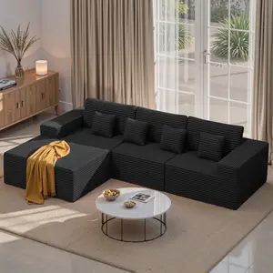 【2 Packages shipping】111‘’ Modular Sectional Cloud Couches with L Shaped Chaise, Upholstered Deep Seat Boneless Sofa for Living Room, Bedroom, No Assembly Required-Black