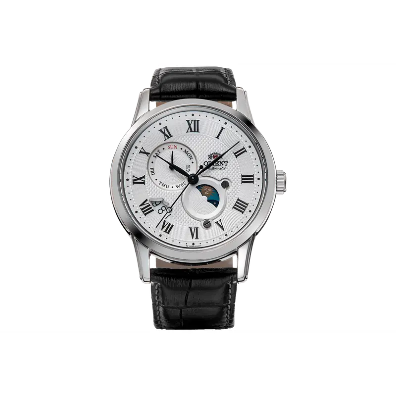 Orient Men's Automatic Analog Mechanical Watch - 42.5mm, Sapphire Crystal, Day/Date Subdials, 50M-100M Water Resistant, Stainless Steel, Leather Band, Clasp Closure, 12-Month Warranty, RA-AK0008S30B