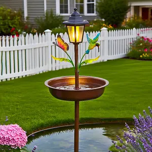 Solar Iron Art Outdoor Garden Bird Bath Atmosphere Light, Decorative Feeder Bowl, Easy Assembly, Perfect Housewarming Gift