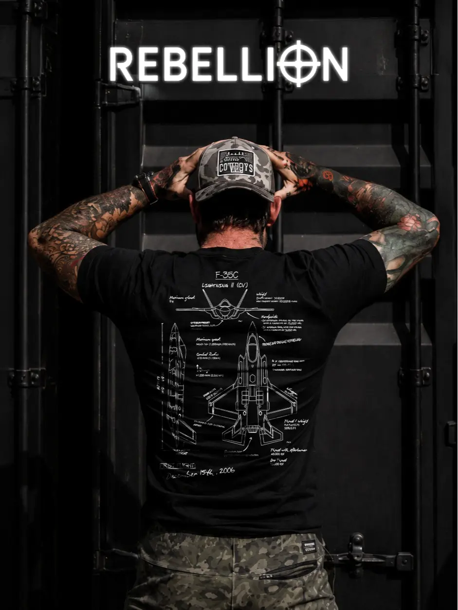 REBELLION Lockheed Martin F-35C Heavy Cotton T-Shirt Direct-To-Garment Breathable Printing Menswear Apparel Blue Print Tee Gift For Husband Gift For Men